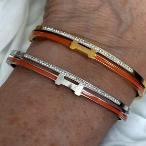H LETTER BRACELET ORANGE W/GOLD OR ORANGE W SILVER IN DESIGNER POUCH